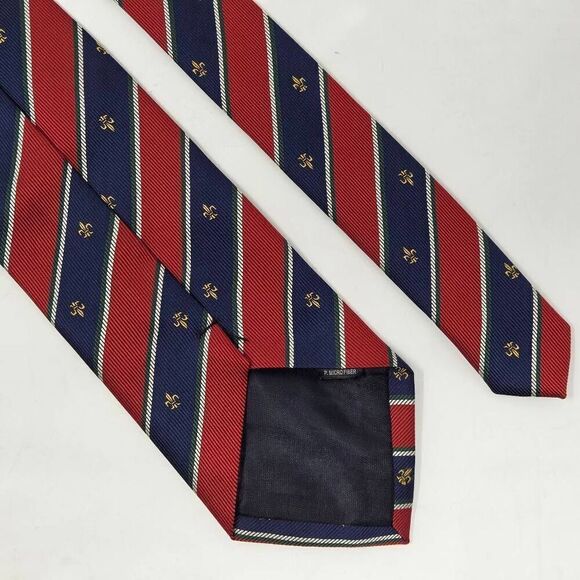 ROMARIO MANZINI COLLECTION SILK TIE BLUE RED REPP STRIPE FLEUR DE LIS 3.5" X 58" - Picture 4 of 4